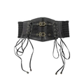 Ceinture corset en cuir vintage pour femme avec dentelle noire et bande élastique - 68cm / Noir (Boucle Dorée)
