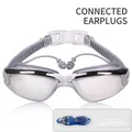 Silver-grey swimming goggles with mirrored lenses and integrated silicone earplugs in a case - Electroplated Silver Gray