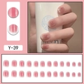 Pink gradient French tip press-on nails set Y-39 with glossy finish and 24 pieces - Gentle Gradient Pink White French Nails (Y-39) / Glue Type