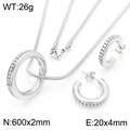 Silver stainless steel jewelry set with sparkling crystals including necklace and earrings - Necklace And Earrings / Steel