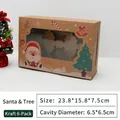 6-slot Christmas cupcake box with window and festive Santa patterns, 23.8x15.8x7.5cm - Kraft 6 Cavities (Santa & Tree)