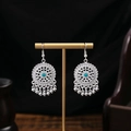 Ethnic style silver hollow drop earrings with blue beads and bohemian metal tassels - Radial Circular Artificial Turquoise Tassel Style (E6015-2)