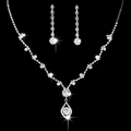 Set di gioielli da sposa argento con collana con ciondolo a goccia e orecchini lucenti - Set da 2 Pezzi Orecchini a Bottone 704