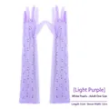 Long light purple tulle wedding bridal gloves with elegant white pearls decoration - Light Purple (Full Finger With Pearls)