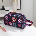 Grande trousse de maquillage fleurie bleu marine avec double fermeture et poignée - Style Occidental 5 (Graffiti Abstrait)