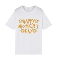 White casual short sleeve T-shirt with Happy Mother's Day floral print and orange text - White (Sunflower)