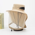 Outdoor khaki sun hat for men with breathable mesh face cover and neck protector flap - Veil Shawl / Khaki