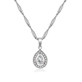 Halskette mit tropfenförmigem Zirkonia-Anhänger und Doppelkranz aus glänzendem Titanstahl - Halskette + Anhänger Set / Silber Weißer Zirkon