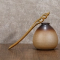 Handcrafted green sandalwood hair stick with hollowed cloud carving in natural brown finish - Green Sandalwood Waning Moon