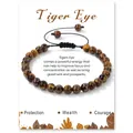 Detailed view of adjustable tiger eye beaded bracelet with handmade braided cord - Yellow Tiger Eye