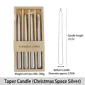 Set of 4 silver scented taper candles 25cm in length with elegant window gift box - Taper Candle Set / Christmas Space Silver