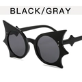 Hip hop bat wing sunglasses for women featuring black frames and dark grey round lenses - One Size / Glossy Black/Grey Lens