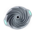 Grey silicone bundt cake mold with mint green handles and spiral textured interior - 8 Inch Bundt Pan