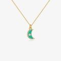S925 sterling silver crescent moon necklace with turquoise enamel and white zircon - Moon Turquoise Enamel