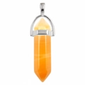 Natural orange agate hexagonal column crystal pendant necklace with silver metal setting - Agate