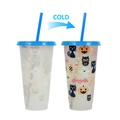 Cold color-changing Halloween straw cup with blue lid and spooky pumpkin patterns - 701-800ml / Halloween Theme (Blue)