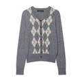 Cardigan grigio da donna con scollo a V, motivo a rombi classico e bottoni anteriori - S / Rombo Grigio