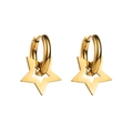 Close-up of minimalist gold stainless steel hoop earrings with hollow star pendants - Star