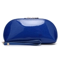 Blue glossy shell-shaped makeup bag with golden zipper and sequin finish wristlet - Glitter Royal Blue