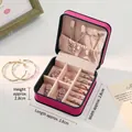 Pink portable travel jewelry box for girls with mini square ring and necklace storage - Rose Red