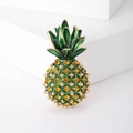 Chic gold alloy pineapple brooch with green enamel leaves and yellow sparkling crystals - Green Pineapple