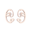 Detail shot of rose gold abstract face earrings with hollow minimalist metal design - Abstract Face / Rose Gold