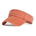 Washed cotton open top sun visor in vintage orange red with reinforced wide brim - Orange