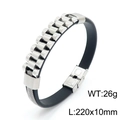 Men's black rubber and silver stainless steel watch strap style bracelet with buckle - B-Style Steel Color (KB147536-KLHQ)