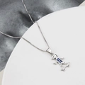 Silver skateboard boy necklace with blue zirconia crystals on a classic box chain - White Gold Plated / Blue Zircon / Skateboard Boy
