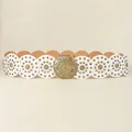 Retro wide belt with white and brown leather discs and vintage gold embossed buckle - Antique Bronze White