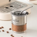 304 stainless steel coffee cup with transparent lid, metal straw, and wood grain sleeve - Cup + Wood Sleeve + Lid + Straw / Steel Color