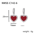 French vintage heart earrings in red enamel with white crystal stones and silver finish - Steel Color/Red
