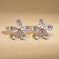 Macro detail of silver flower stud earrings with brushed texture and golden bead center - Silver (Silver Pin)