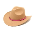 Dettaglio cappello cowboy in feltro kaki con cinturino rosa e fibbia dorata - M (56-58cm) / Cammello