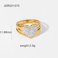 Anello a cuore dorato con zirconi, anello minimalista da donna larghezza 11,88 mm - 11.88mm