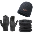 Men's winter dark grey knitted hat, neck gaiter, and touch screen gloves set - Gray Hat Neck Scarf & Gloves 3-Piece Set