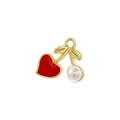 Golden cherry pendant with red heart and pearl charm for DIY jewelry making - VD1640 Gold Heart Pearl Cherry