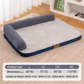 Waterproof grey-blue rectangle dog bed with orthopedic bolsters and plush fabric - L / Blue