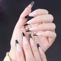 Faux ongles ballerine longs rose nude avec des pointes françaises noires élégantes - Type à Colle / Noir French (CBLFS-09)