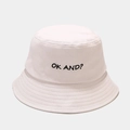 Beige cotton bucket hat with black OK AND? embroidery for a stylish summer sun look - M (56-58cm) / Beige