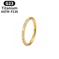 Gouden G23 titanium ring met schitterende zirkonia stenen voor neus of het oor - 1.2*8mm / Zirkonia zijkant + Goud