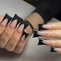 Zwarte French tip duck nails met roze gradiënt en hoogglans afwerking set - Zwarte Franse waaierstijl(FS-39) / Lijmtype