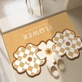 Brown and beige flower shaped bath mat with a stylish checkered pattern for bathroom - Checkered Floral Yellow