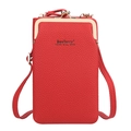 Vertical red crossbody phone wallet for women with lychee texture and gold kiss-lock - Red