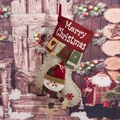 Decorative rustic burlap Christmas stocking featuring a 3D snowman and Merry Christmas text - F3-1 Red Snowman Sock