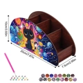 DIY diamond painting desk organizer with black cat motif and wooden pen holder storage - Black Cat