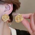 Vintage gold rose stud earrings with matte metal texture for women in french style - Gold Rose Flower Stud Earrings (10#)
