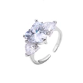 Macro detail of silver adjustable ring featuring three sparkling heart-shaped zircon stones - VJ339 Silver Three Heart Adjustable Ring