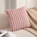Pink plush square pillow cover with soft striped texture on a white cozy sofa - 50x50cm (Cover Only) / Lotus root pink
