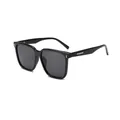 Classic bright black square oversized sunglasses with silver metal accents on temples - Black Frame Grey Lens